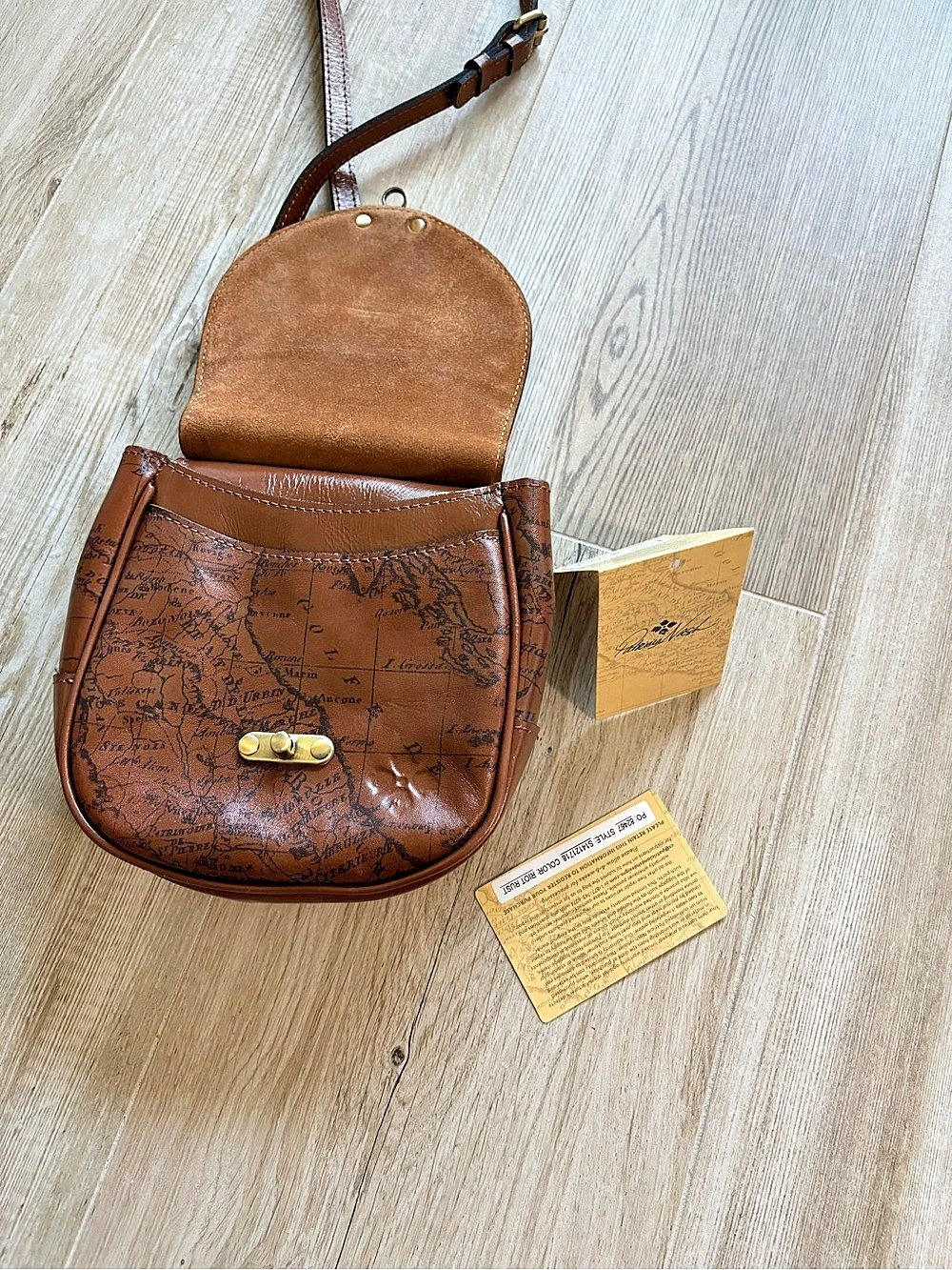 Patricia Nash Signature Map Collection Rocca Saddle Brown Crossbody Bag NWT